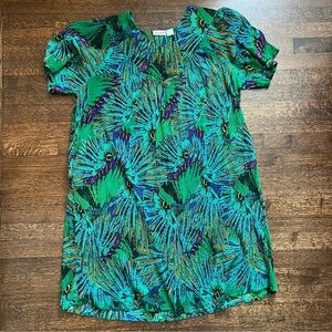 Sante Classics size O/S plus peacock feather print lounge/swim cover dress